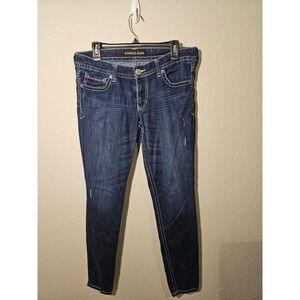 Express Jean Stella Low Rise Legging Dark Wash Contrast Stitch Denim Y2K Swag 10